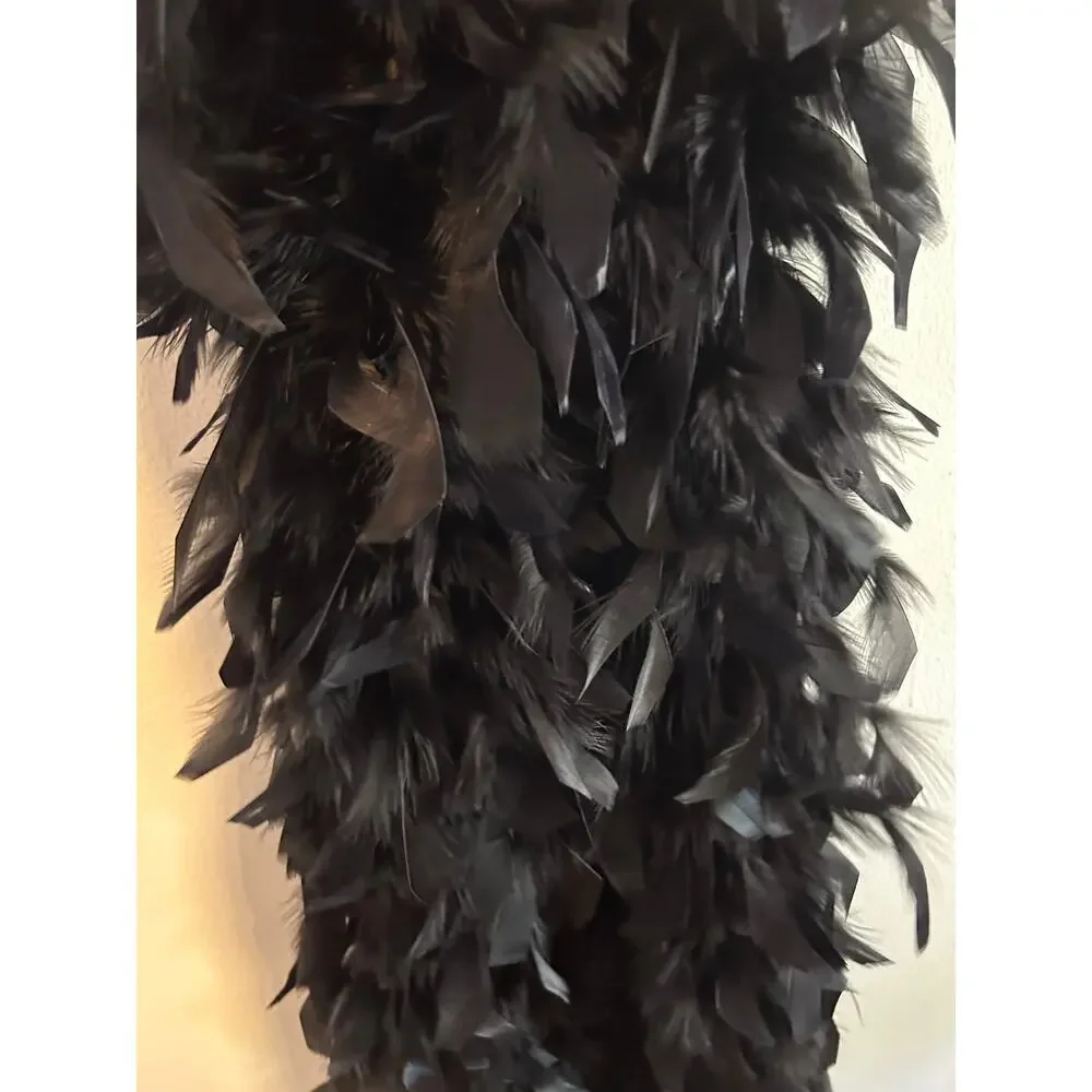 Feather Black Boa Scarf Glam Party Costume Wrap Burlesque Hollywood Halloween